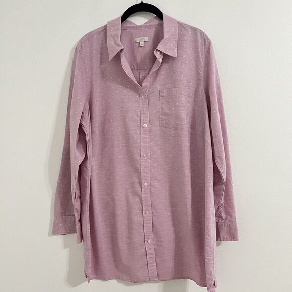 Talbots Button Up Shirt Size 1X Pink Rolled Tab Sleeve Square Pattern Business - Picture 1 of 7